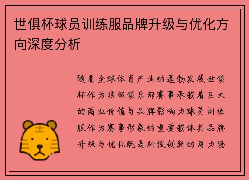 世俱杯球员训练服品牌升级与优化方向深度分析